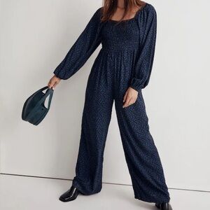 MADEWELL Lucie tie back long sleeve jumpsuit in carmine floral